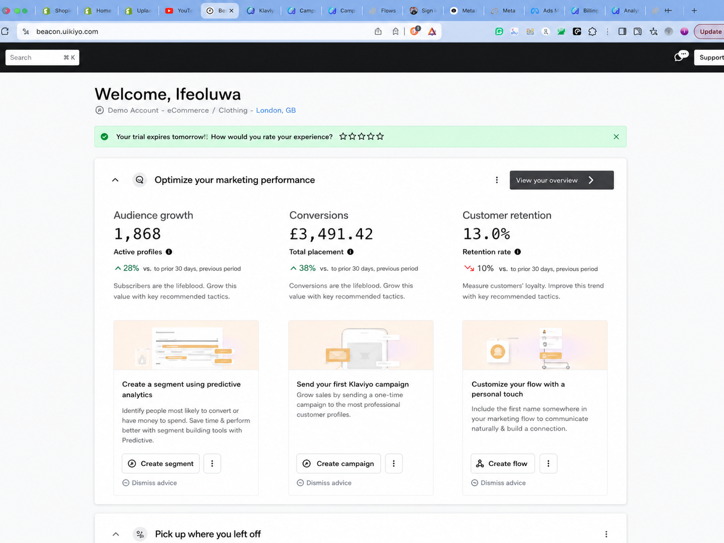 Klaviyo campaign performance dashboard